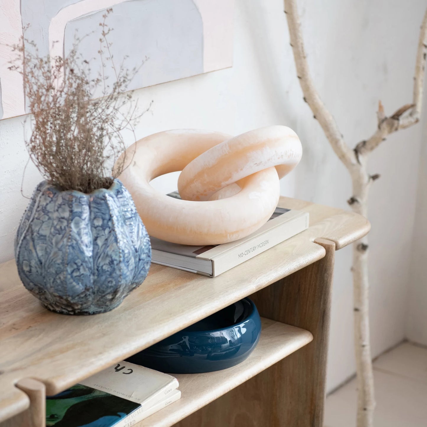 Embossed Stoneware Planter/Vase, Reactive Glaze, Blue (Each One Will Vary)
