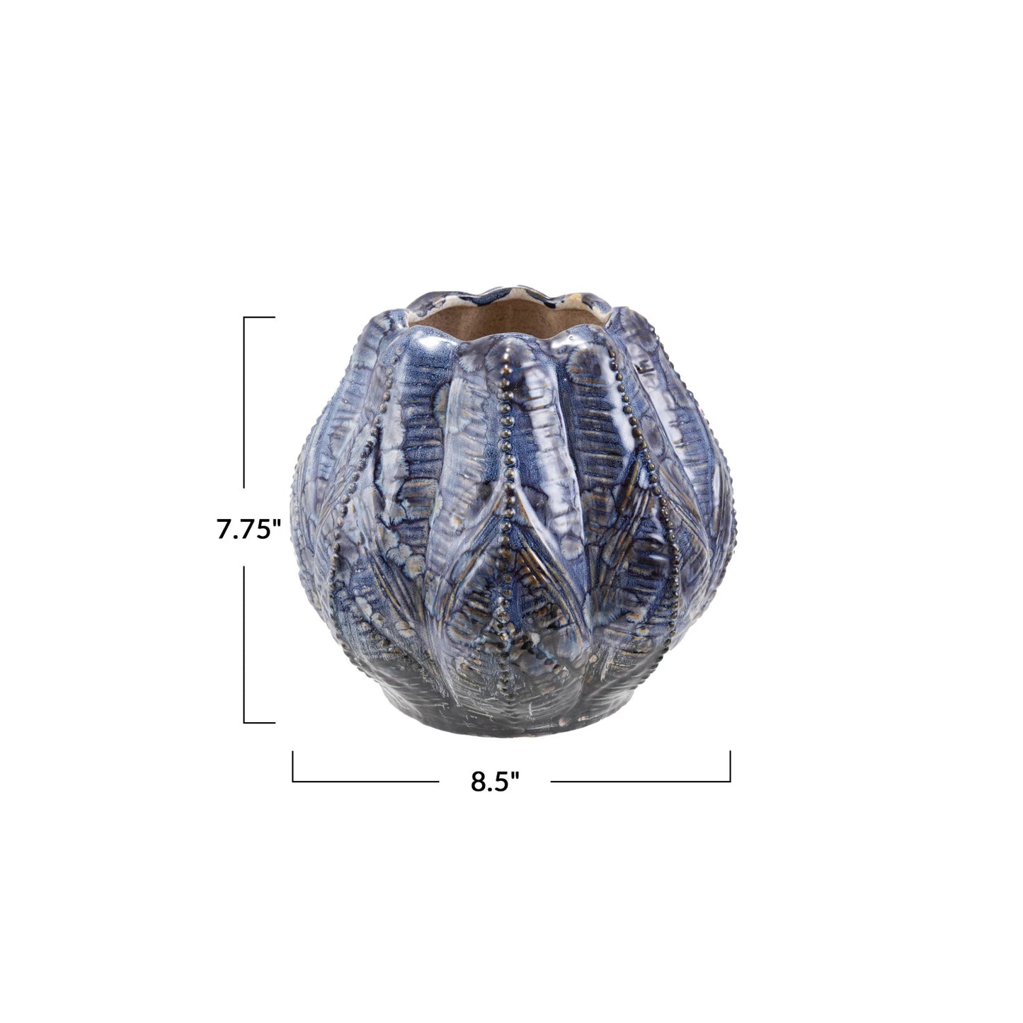 Embossed Stoneware Planter/Vase, Reactive Glaze, Blue (Each One Will Vary)