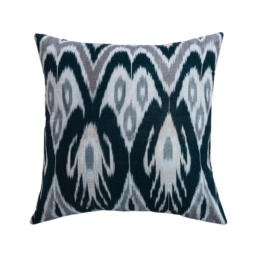 Velvet Ikat Printed Pillow w/ Chambray Back