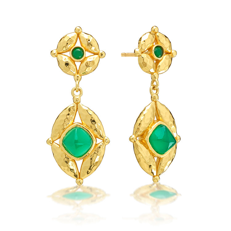Mystic Eye Post Drop Earrings - Green Onyx
