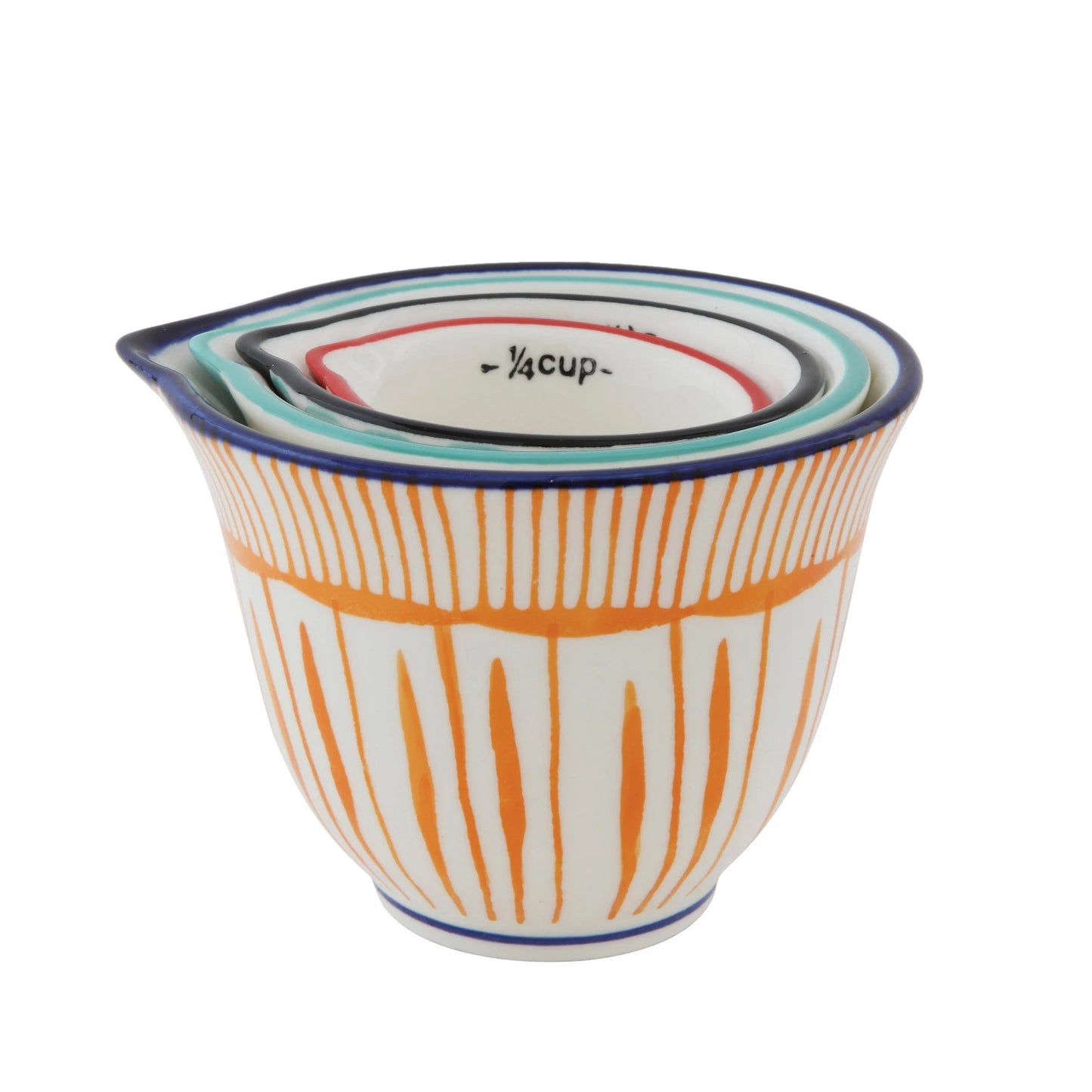 Hand-Stamped Measuring Cups with Stripes, Set of 4