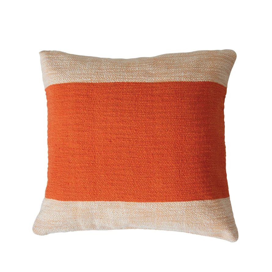 Woven Cotton Pillow w/ Orange Stripe