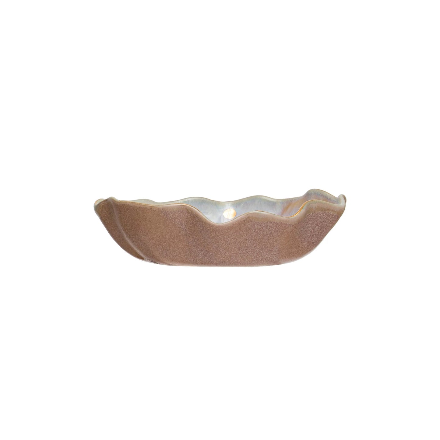 Stoneware Fluted Dish with Gold Polka Dots and Rim