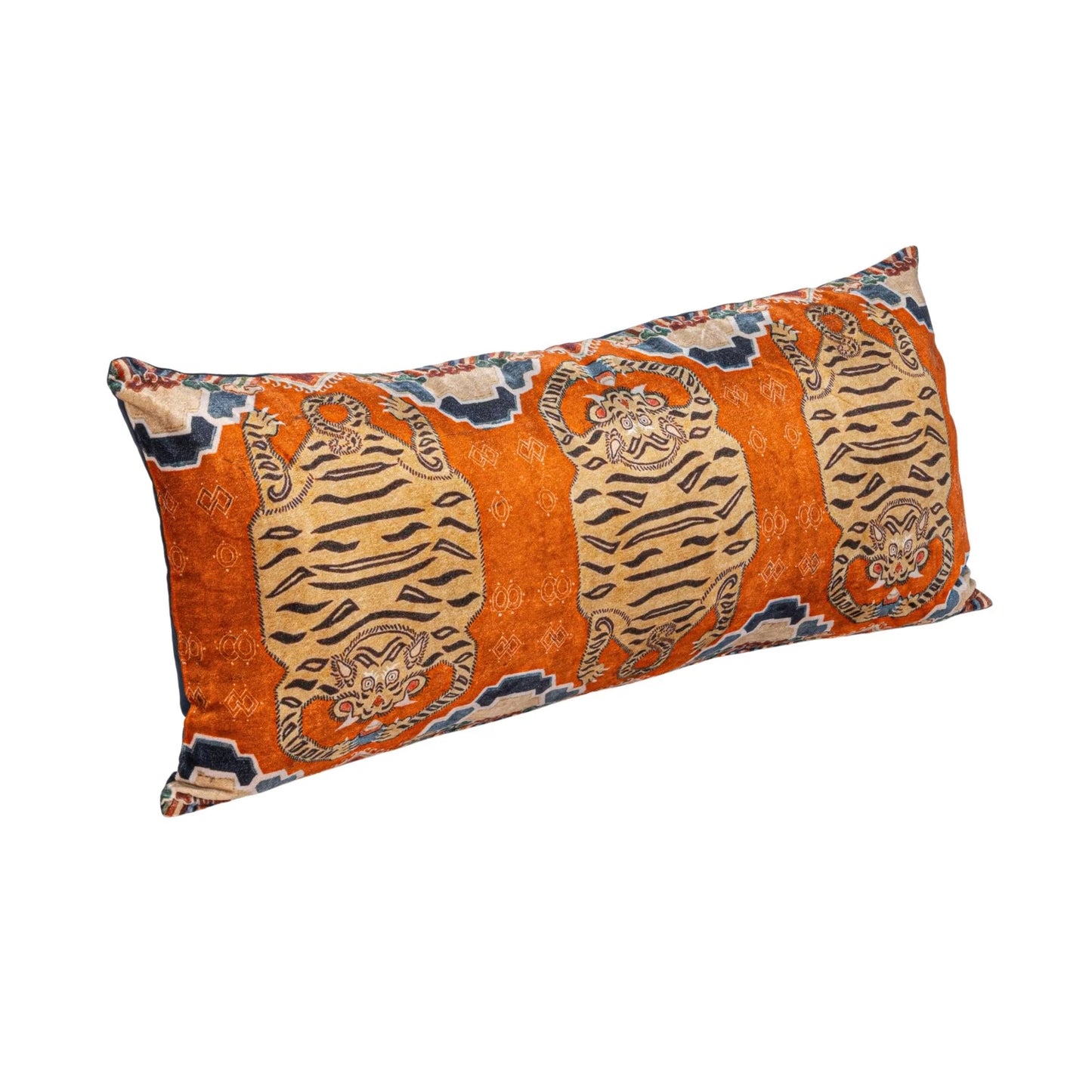 Cotton Velvet Printed Lumbar Pillow- Tiger