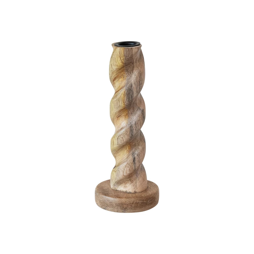 Carved Mango Wood Twisted Taper Holder-Small