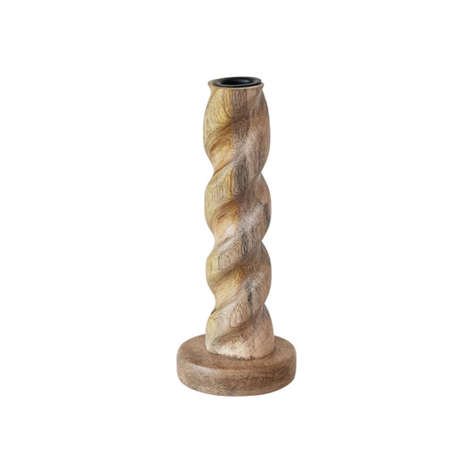 Carved Mango Wood Twisted Taper Holder-Small