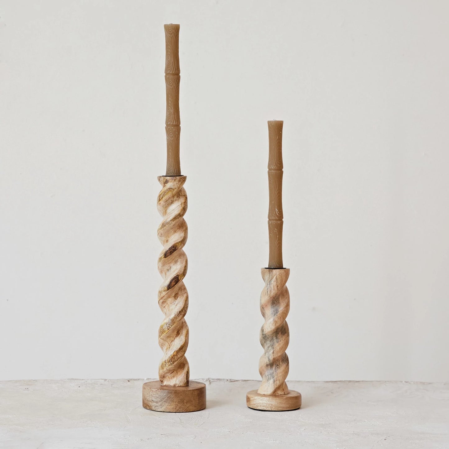 Carved Mango Wood Twisted Taper Holder-Small