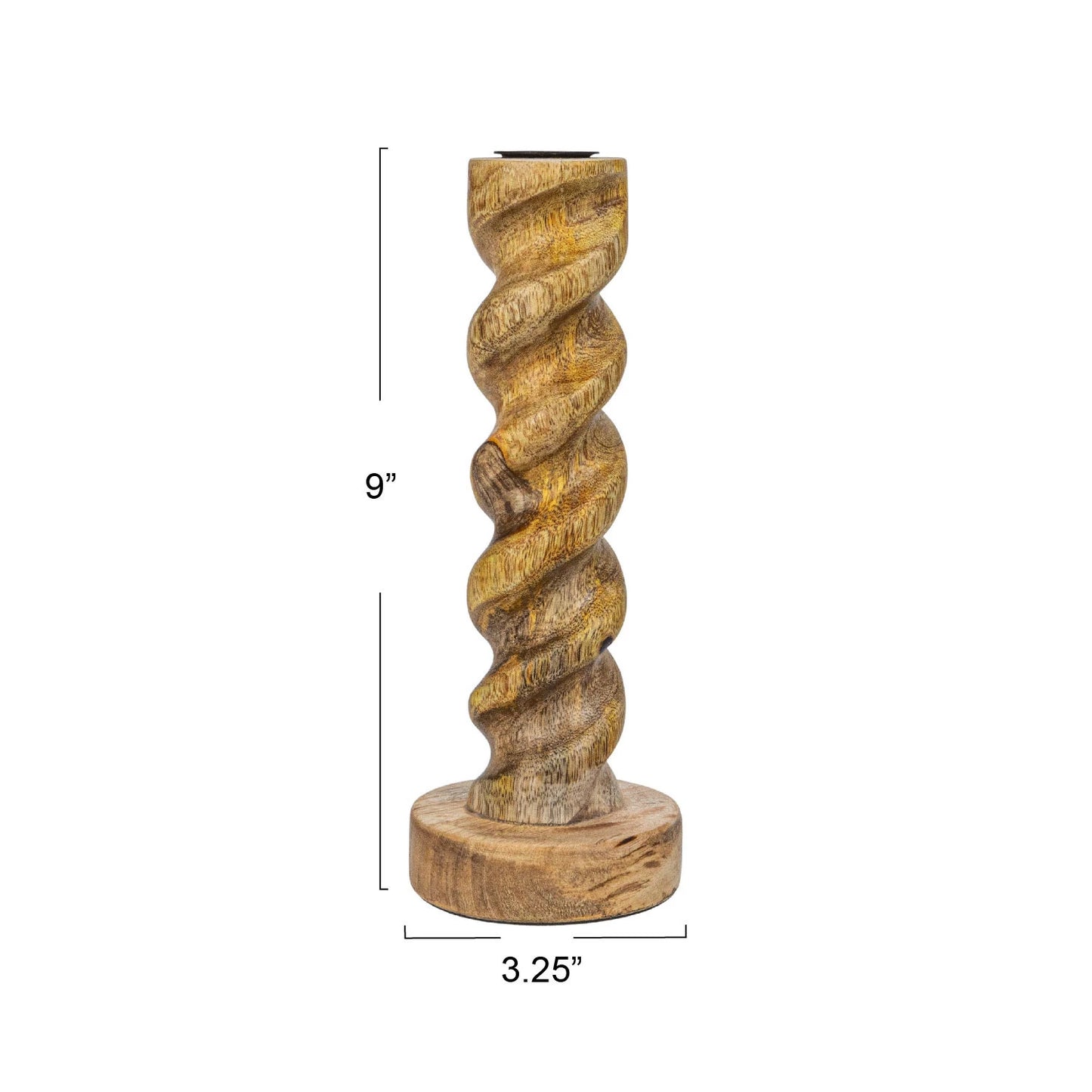Carved Mango Wood Twisted Taper Holder-Small