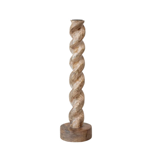 Carved Mango Wood Twisted Taper Holder- Large