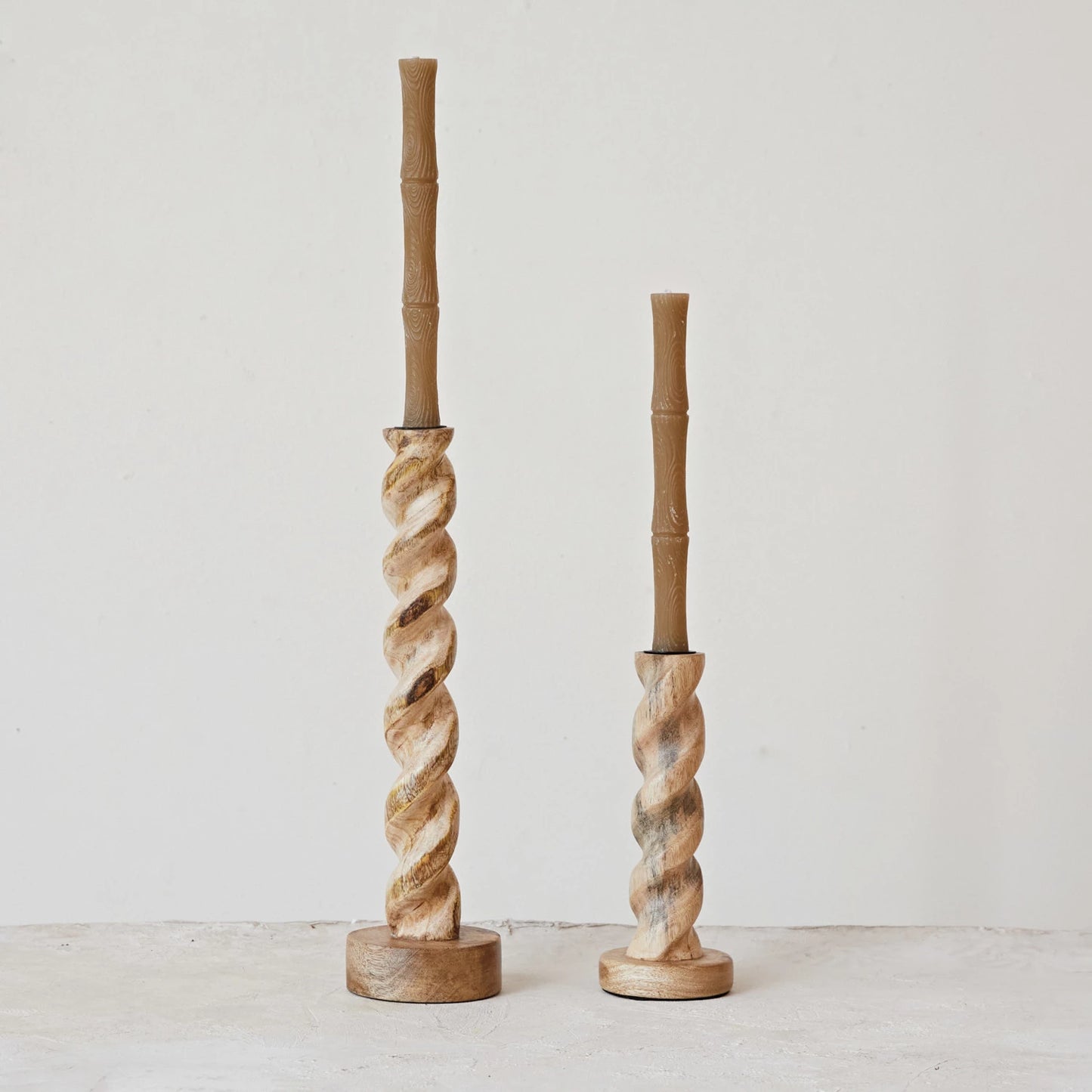Carved Mango Wood Twisted Taper Holder- Large
