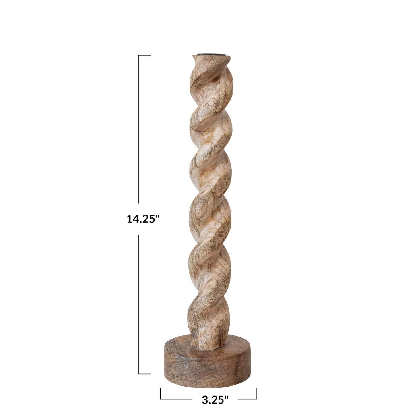 Carved Mango Wood Twisted Taper Holder- Large