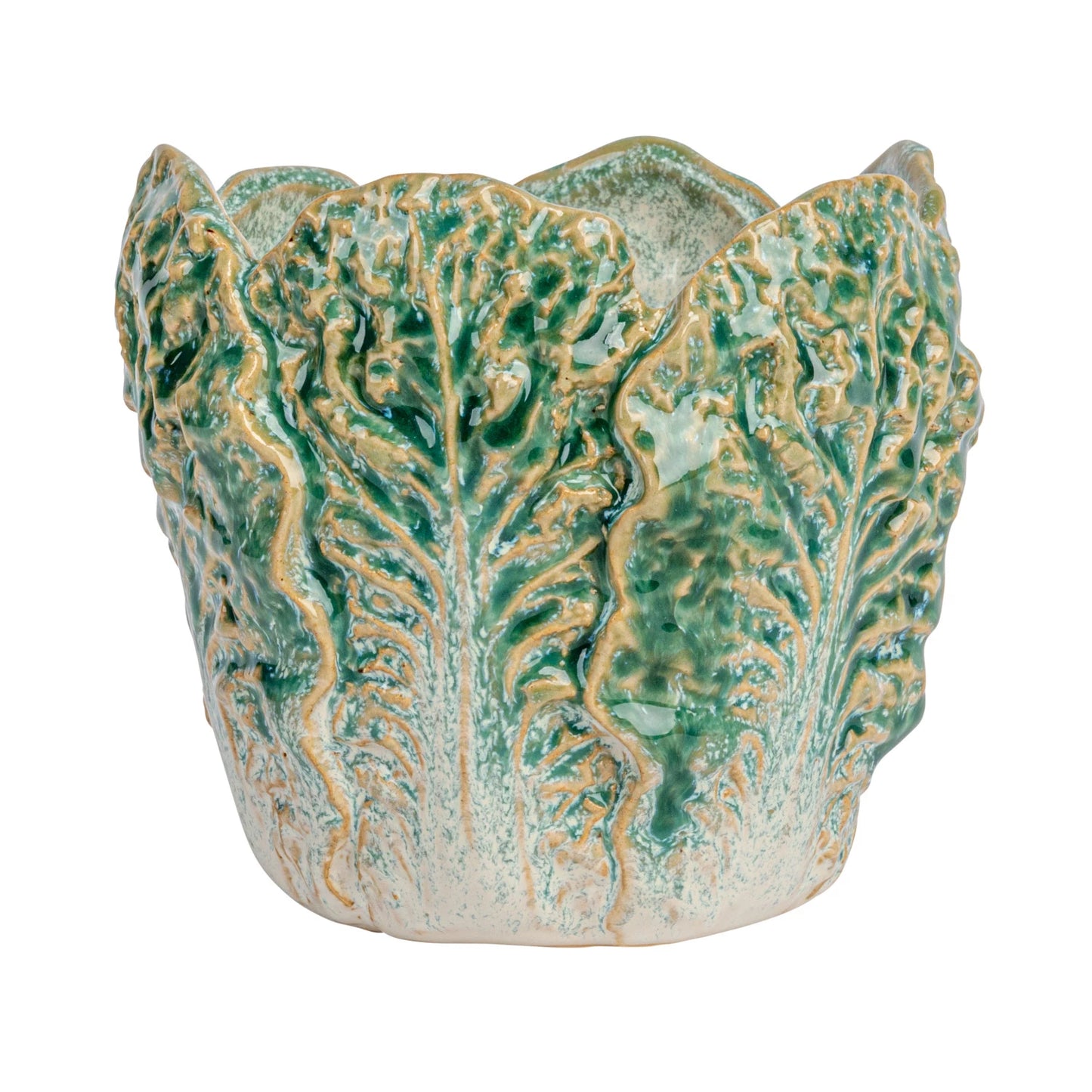 Stoneware Cabbage Shaped Planter (Holds 4" Pot) (Each One Will Vary)