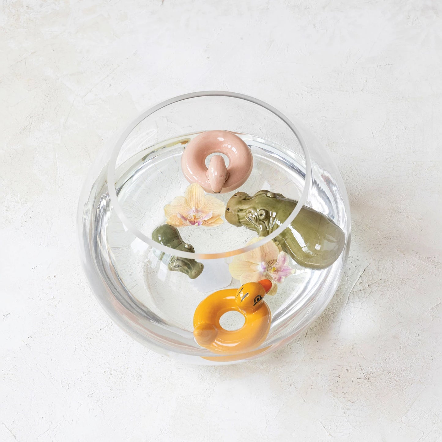 Hand-Painted Stoneware Floating Flamingo/Duck Pool Float, 2 Styles