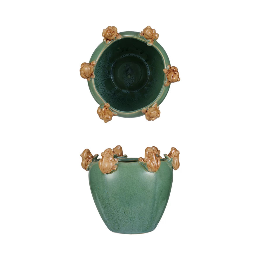 Stoneware Planter w/ Frogs on Rim (Each One Will Vary)