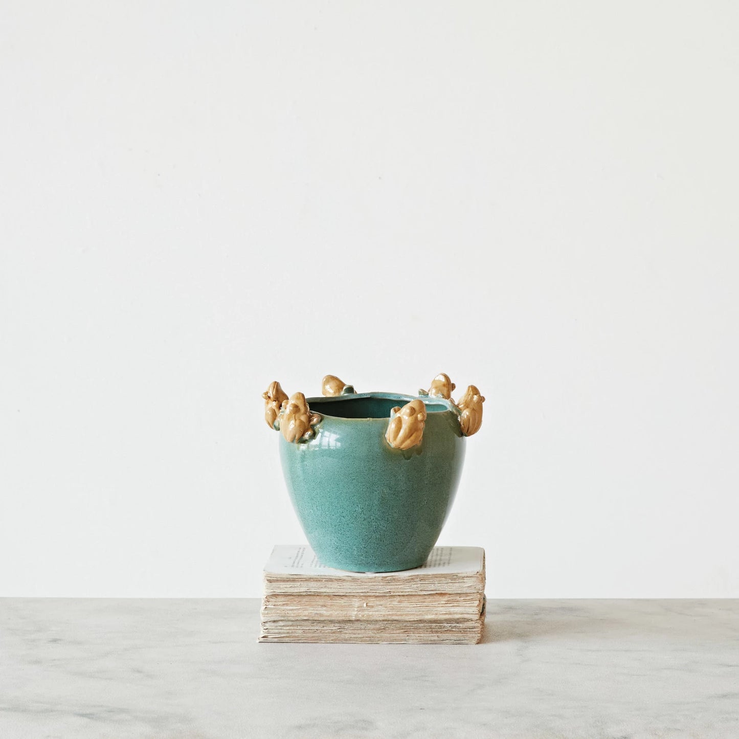 Stoneware Planter w/ Frogs on Rim (Each One Will Vary)