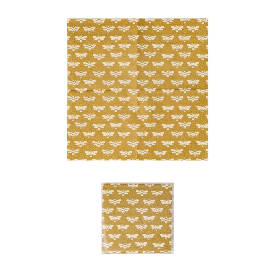 Paper Cocktail Napkins w/ Bee Pattern