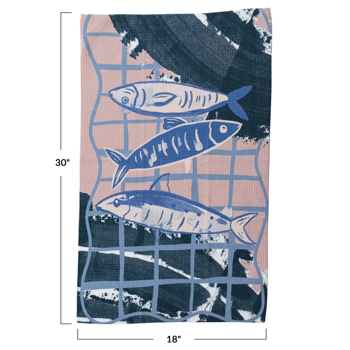 Printed Recycled Microfibre Tea Towel w/ Fish in Net Image