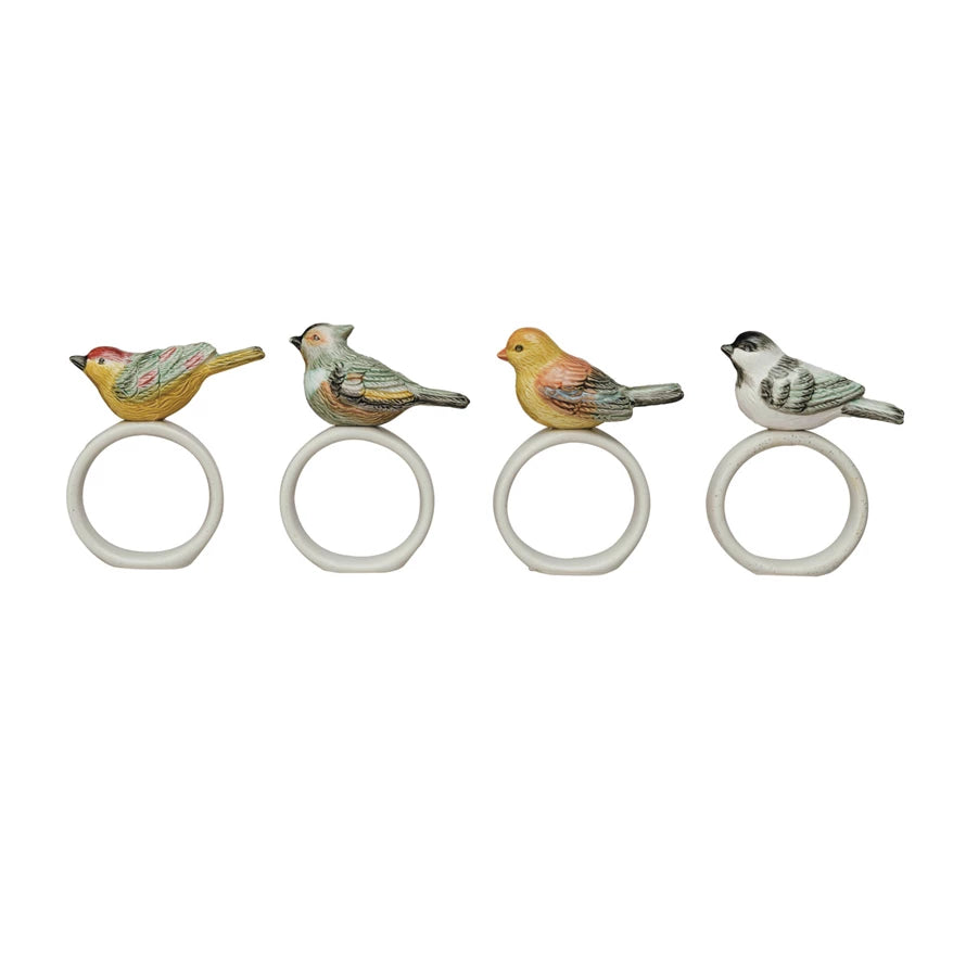 Stoneware Napkin Ring w/ Perched Bird, 3 Styles