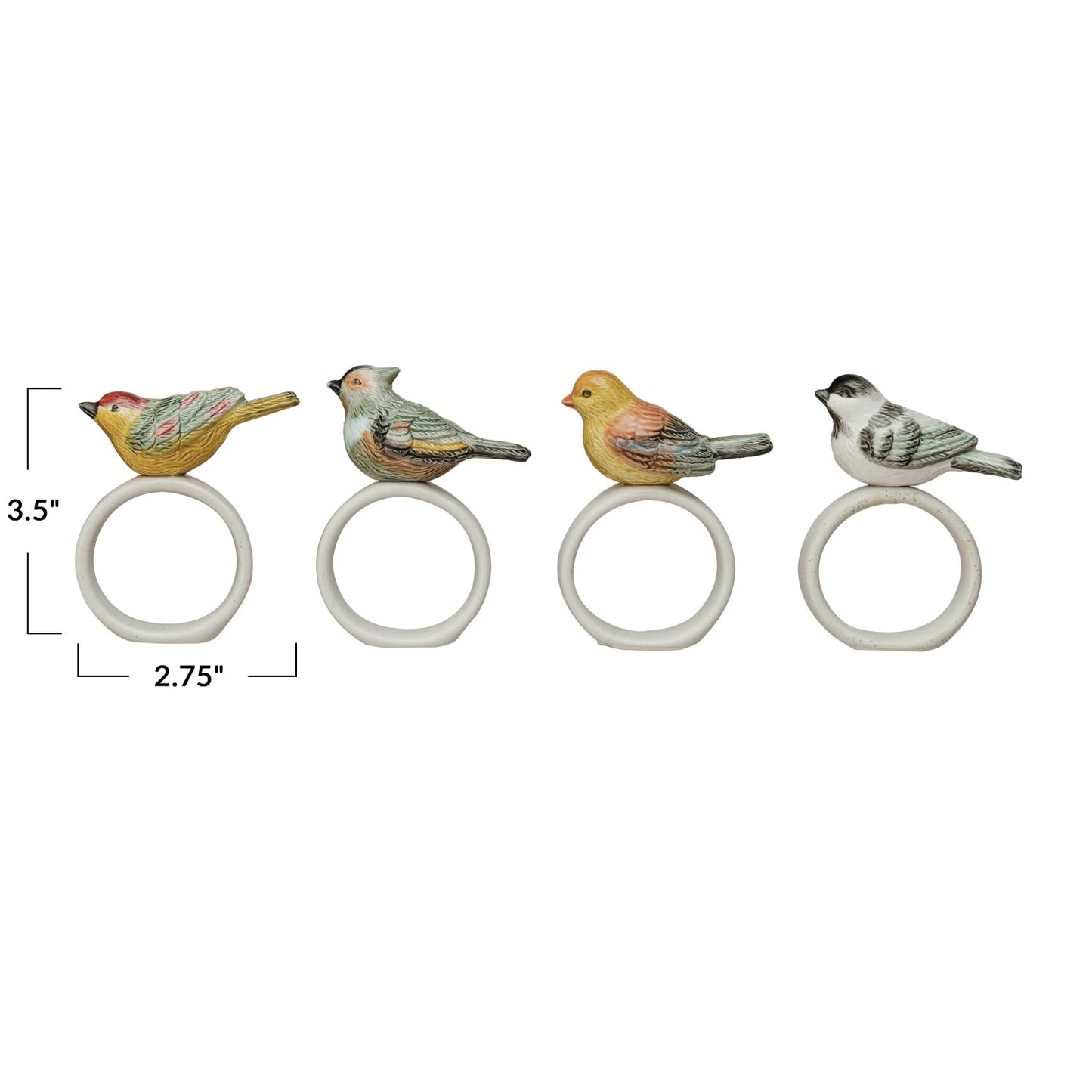 Stoneware Napkin Ring w/ Perched Bird, 3 Styles
