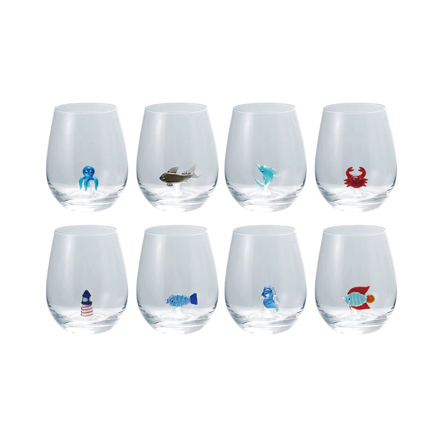 18 oz. Stemless Wine Glass with Hand-Blown Figure Inside, 8 Styles