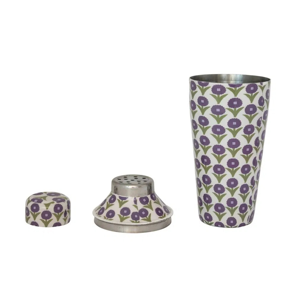 Enameled Metal Cocktail Shaker: Flower Pattern