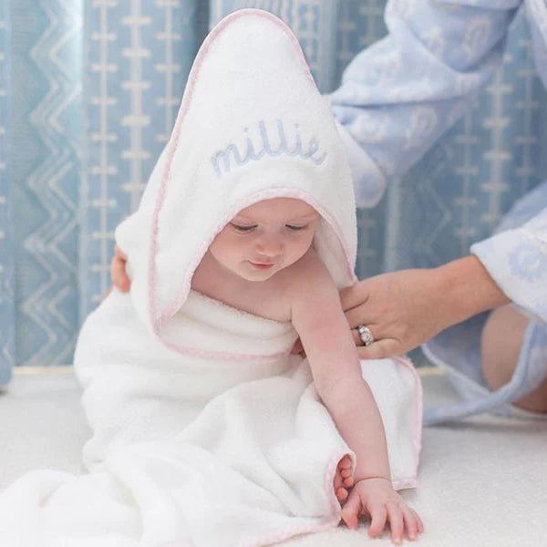 Baby Hooded Towel-Light Pink Gingham on White