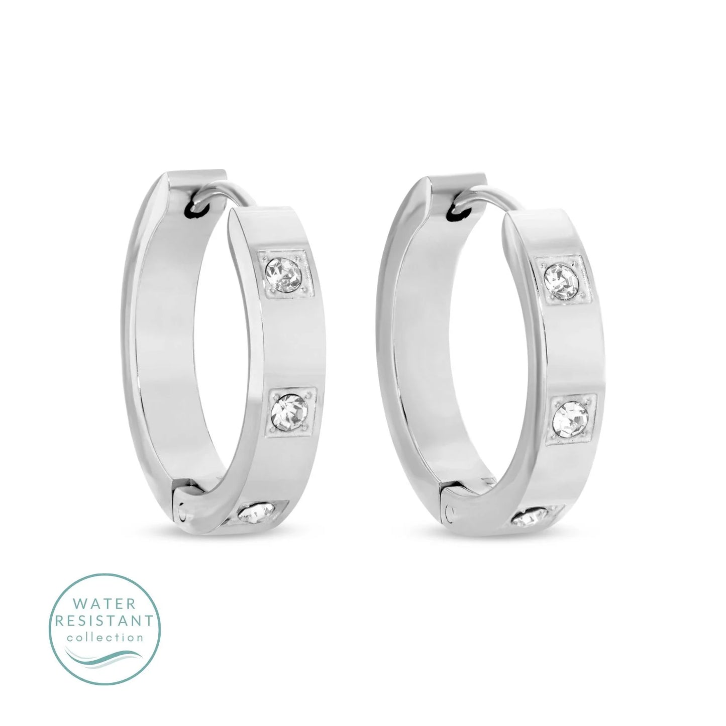 Contemporary CZ Huggies, Water Resistant- Silver