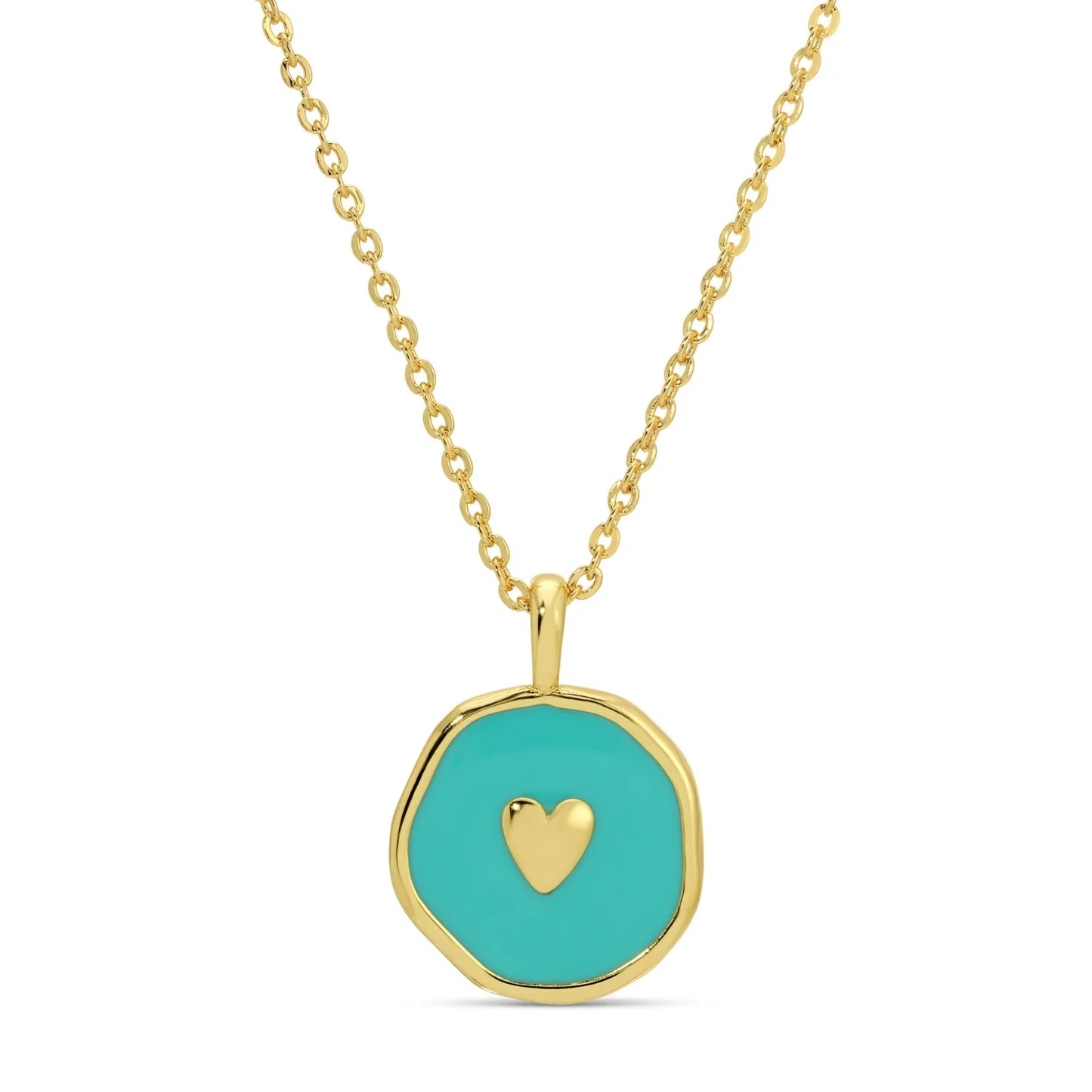Round Heart Pendant Necklace- Aqua