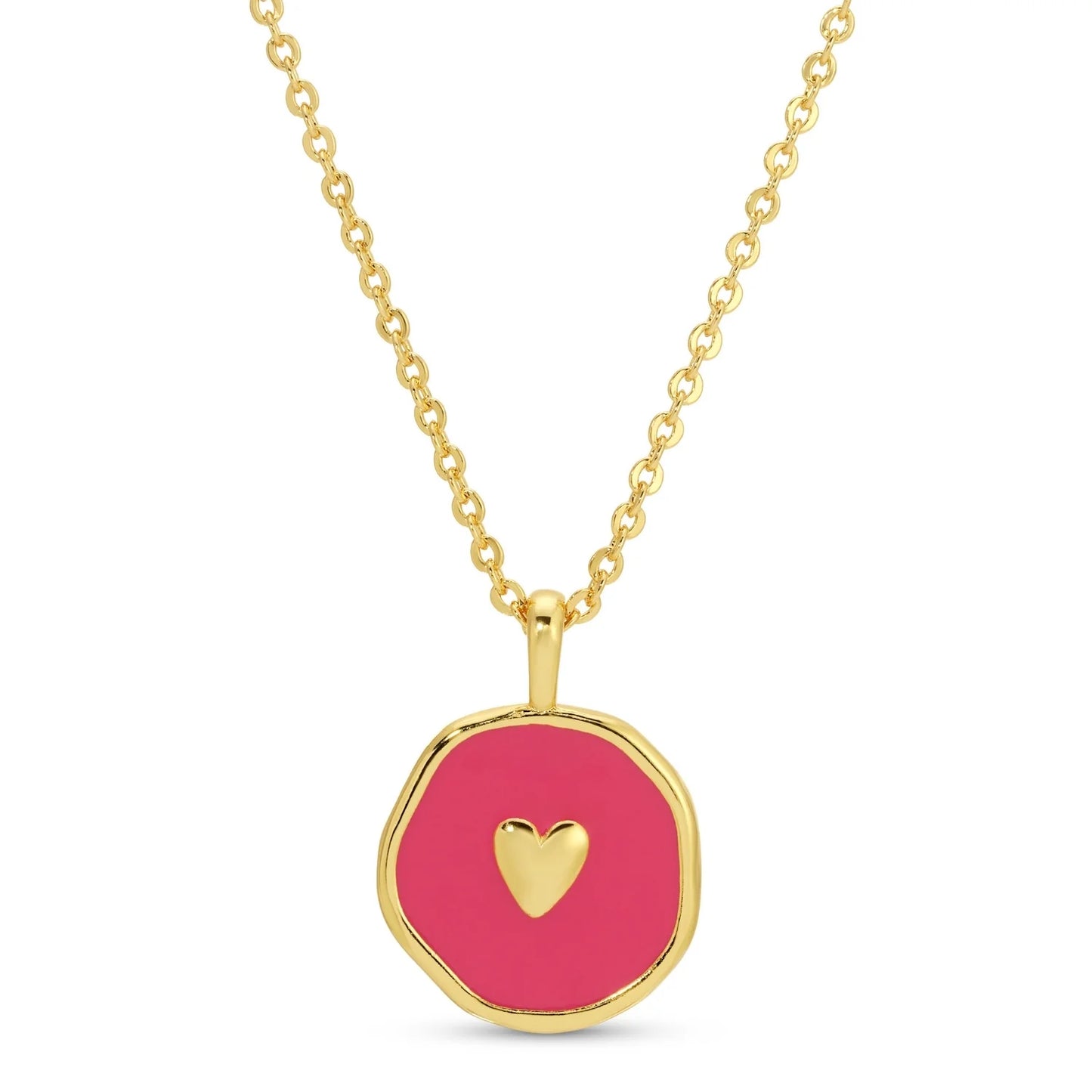 Round Heart Pendant Necklace- Bright Pink