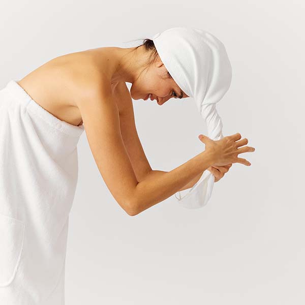 Hair Towel- White Embroidered Wave