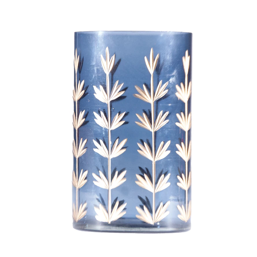 Hand-Painted Cut Glass Candle Holder/Vase with Botanical Design