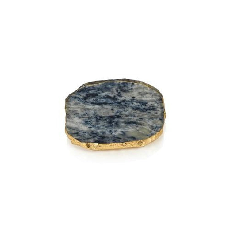 Agate Marble Glass Coaster w/ Gold Rim- Blue Tone