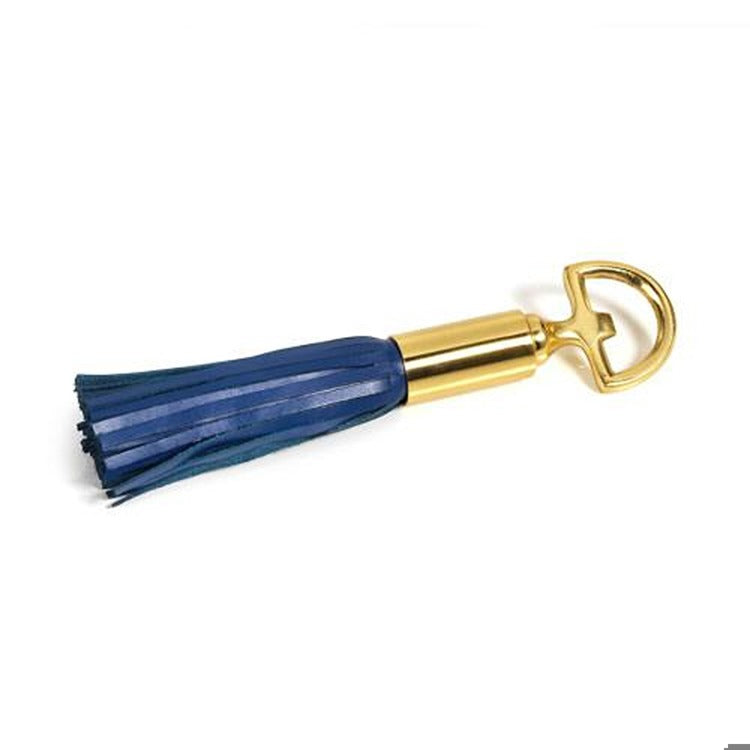Royal Leather Tassel Bottle Opener (Blue, Matte Gold)