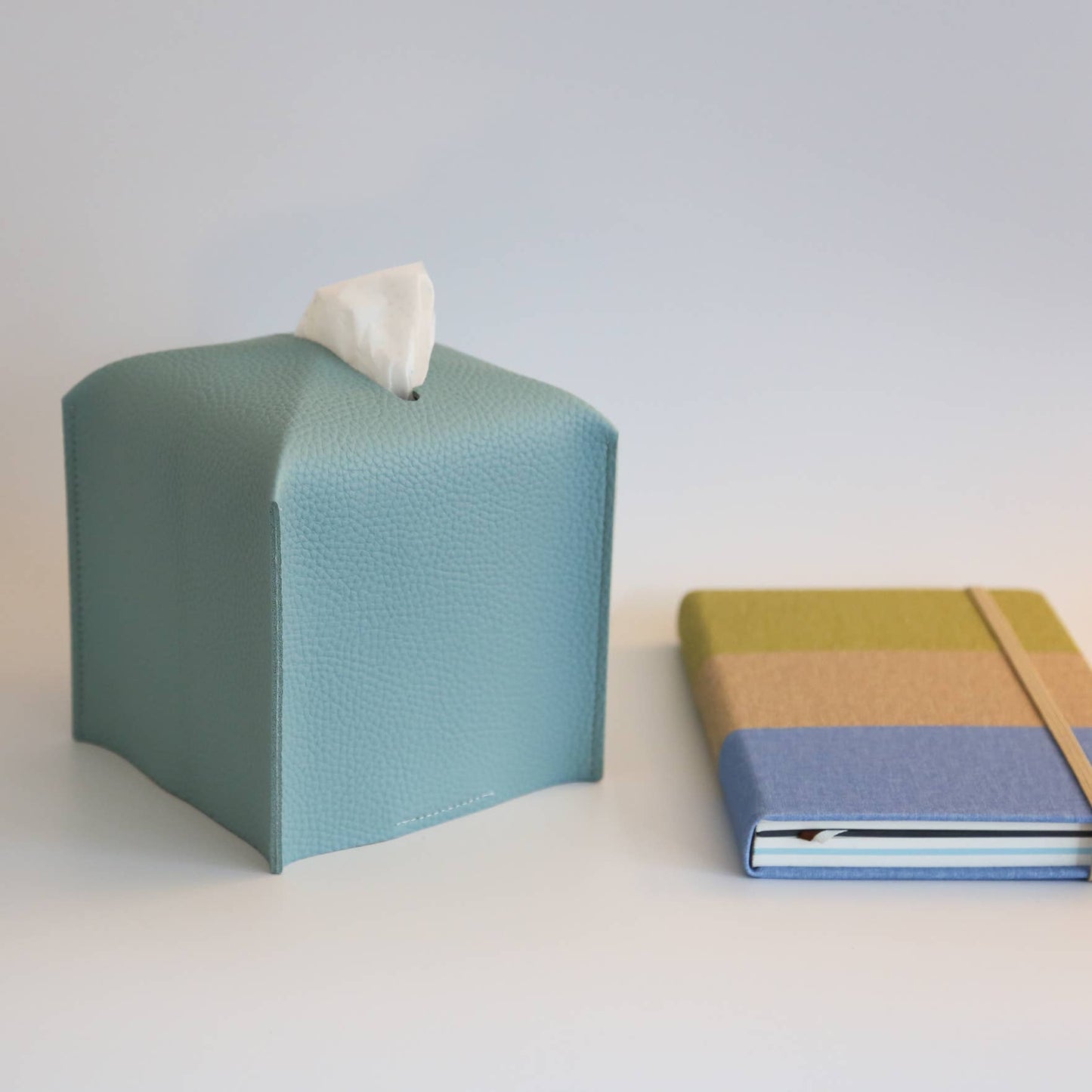 Vegan Leather Tissue Box Cover - Square: Blue