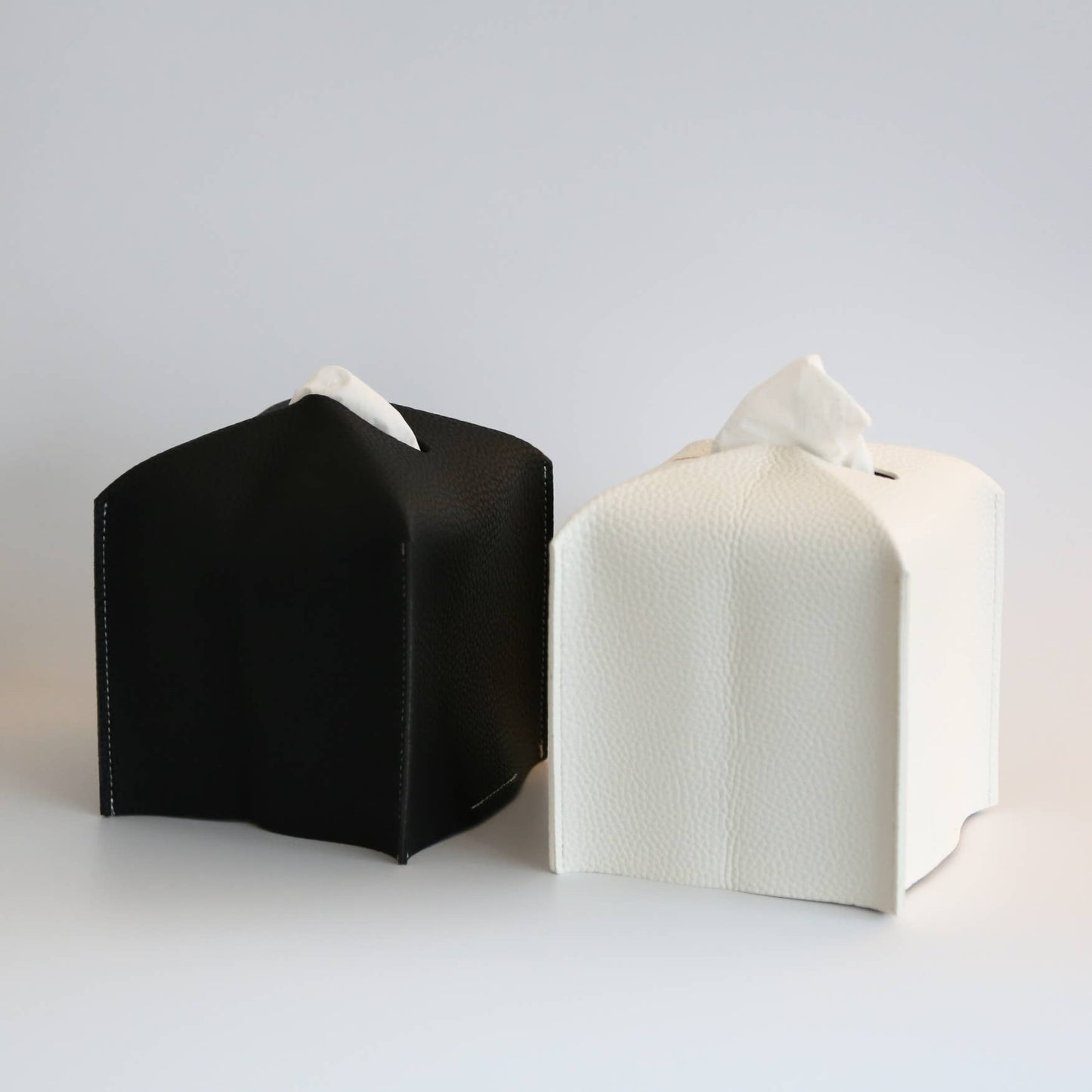 Vegan Leather Square Tissue Box Cover - Black
