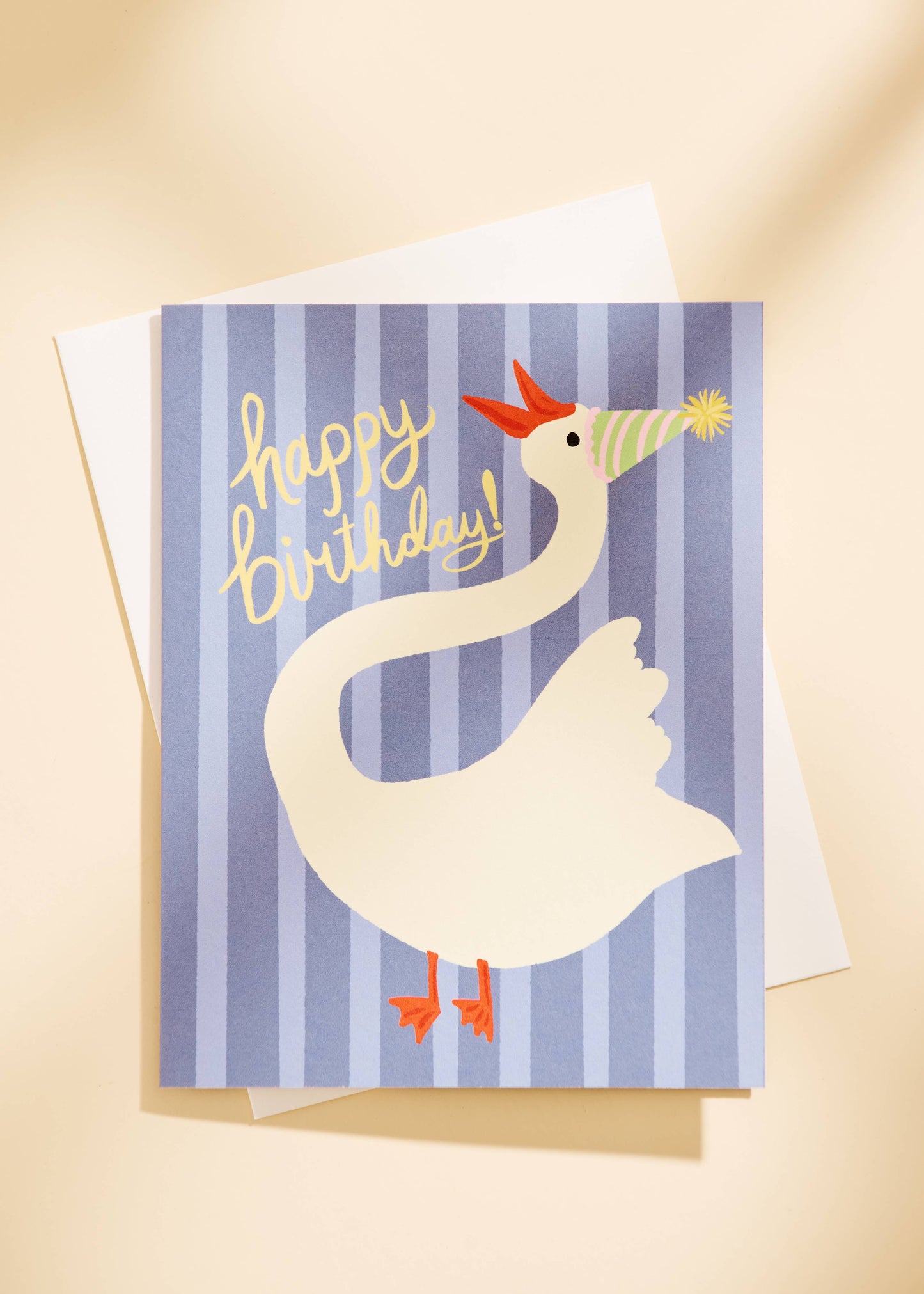 Goose Happy Birthday Striped Folded A2 Greeting Card