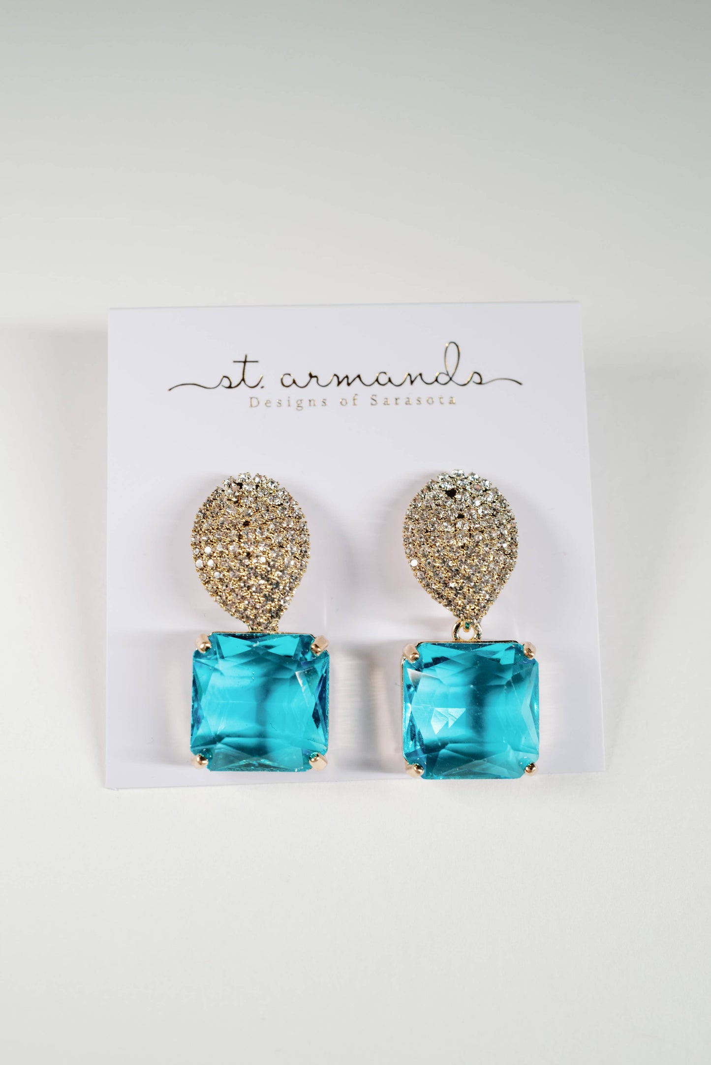 Turquoise Retro Pave Crystal Gum Drop Statement Earrings