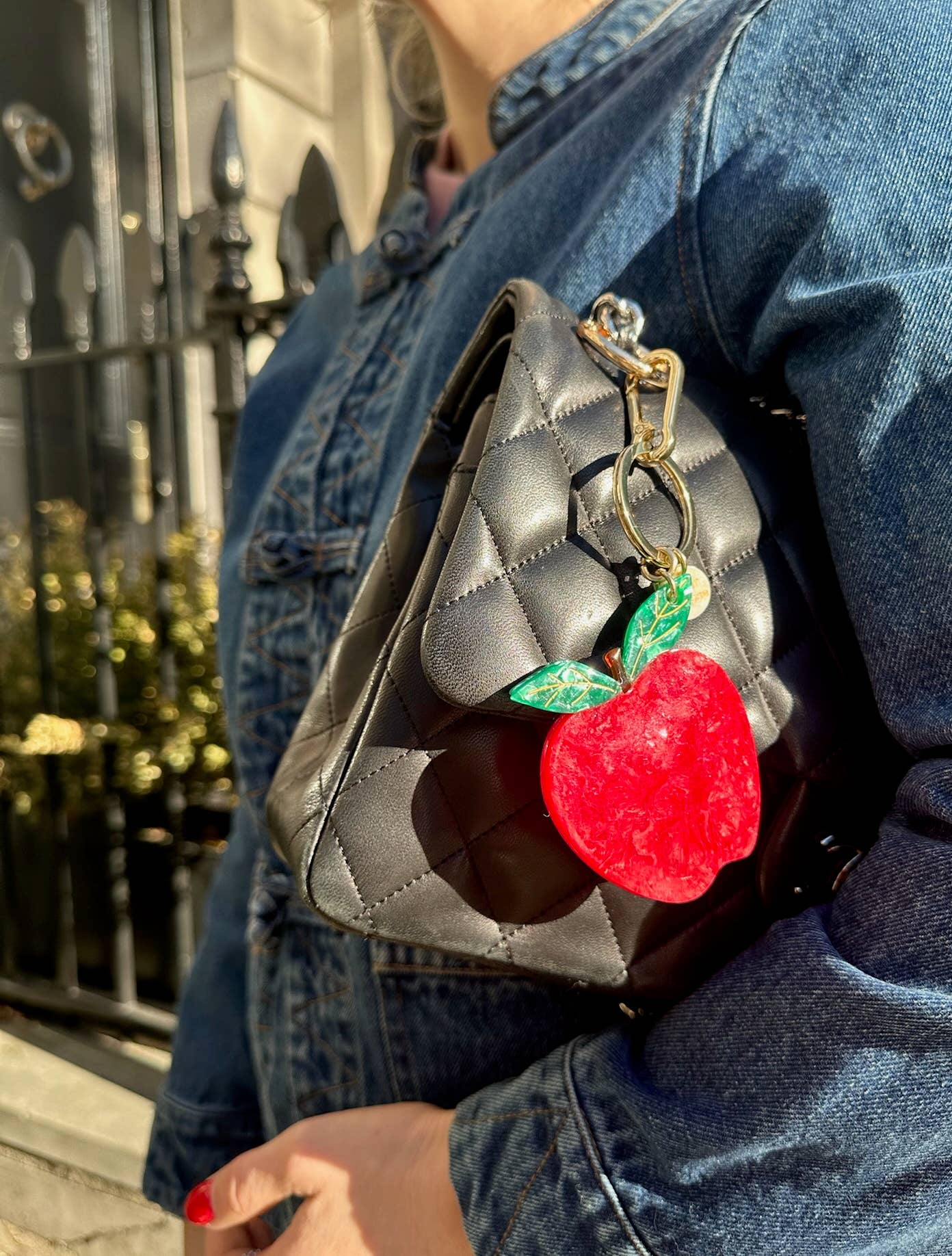 Hand-painted Apple Bag Charm + Keychain | Eco-Friendly