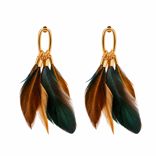Woodland Fall Feather Tassel Statement Earrings