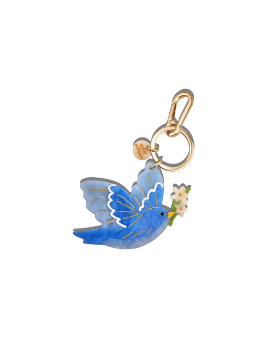 Hand-painted Bluebird Bag Charm + Keychain | Eco-Friendly