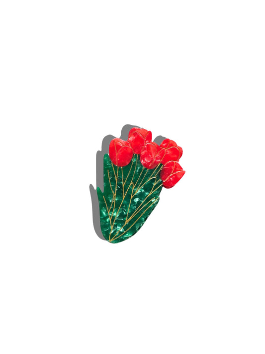 Hand-painted Tulips Flower Claw Hair Clip | Eco-Friendly: Red