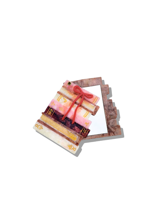 Hand-painted Bow Bookstack Compact Mirror