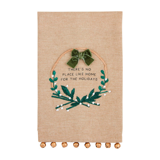 Wreath w/ Bell Embellishment Christmas Tea Towel