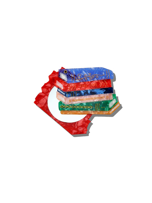 Hand-painted Book Stack Compact Mirror | Eco-Friendly