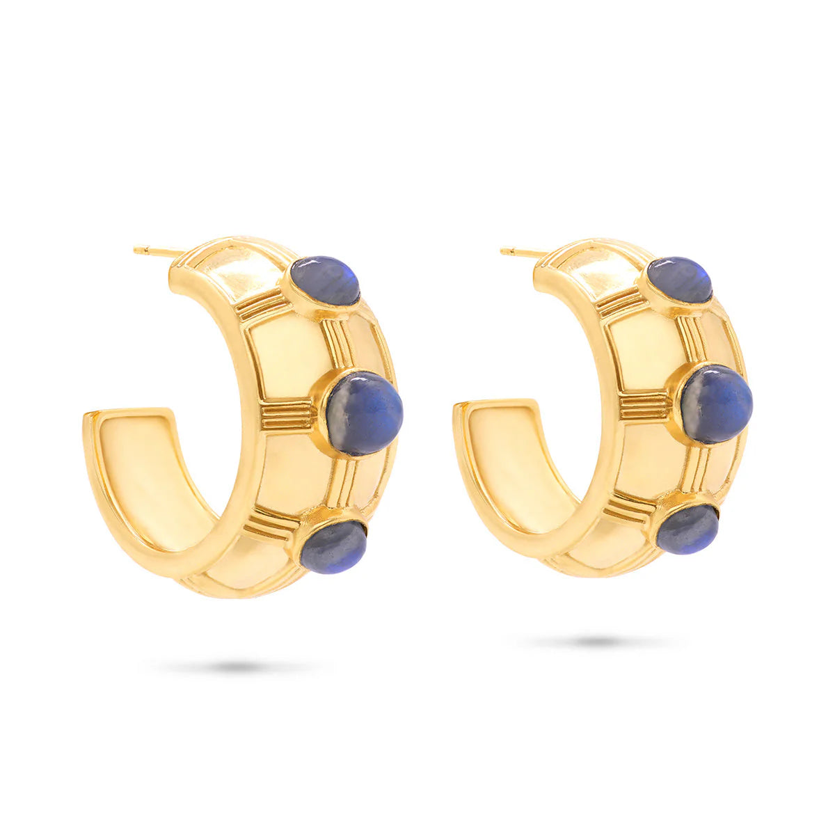 Cleopatra Bold Hoop Earrings - Gold/Blue Labradorite