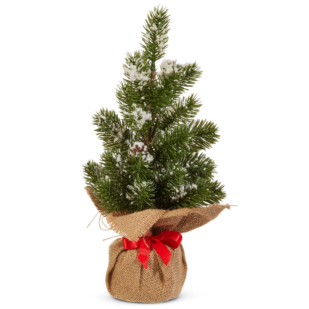 13" Snowy Pine Tree in Burlap Bag