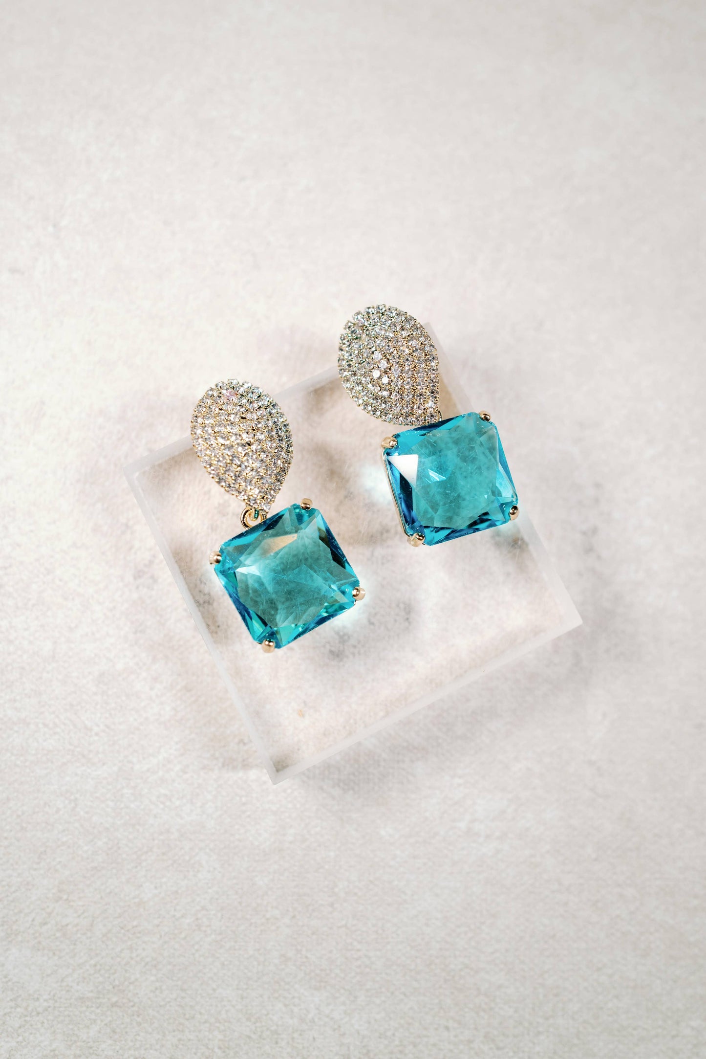 Turquoise Retro Pave Crystal Gum Drop Statement Earrings