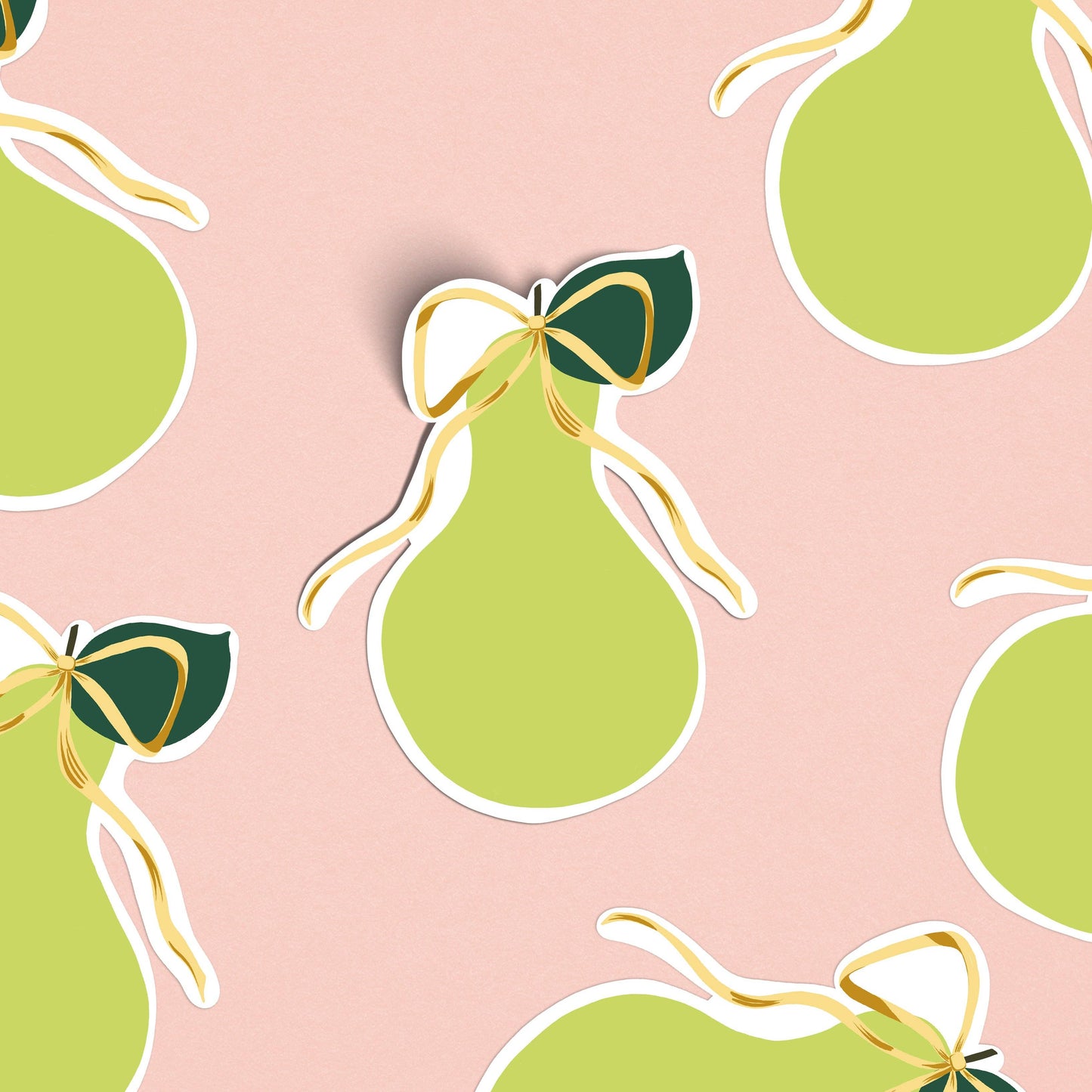 Pear With A Bow Illustrated Sticker