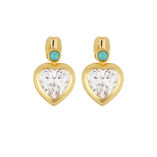 Bezel Heart Earrings with Turquoise