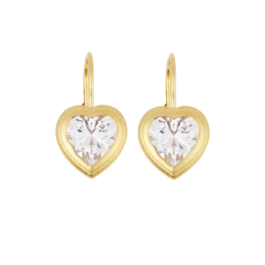 Bezel Heart Drop Earrings